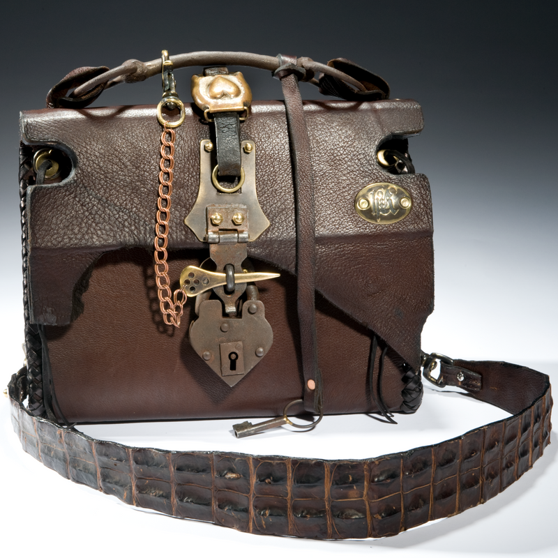 Buffalo-leather-handbag-brown-brass-heart-hardware-alligator-strap-heyltje-rose