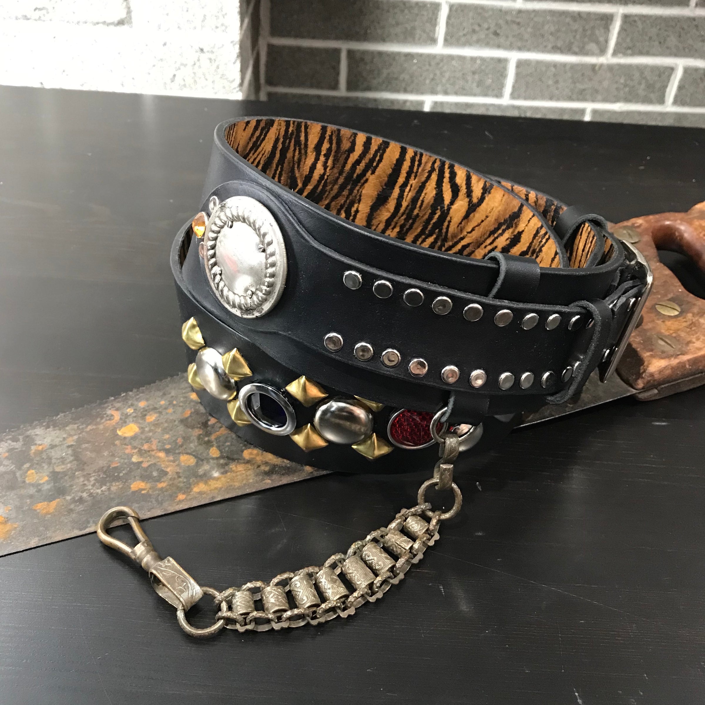Custom Studded Belt with Wallet Chain