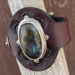 Labradorite or Turquoise Sterling Leather Cuff - Heyltje Rose Shop