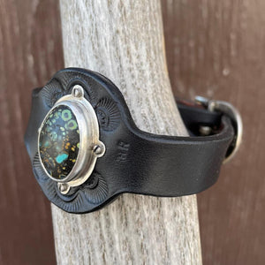 Labradorite or Turquoise Sterling Leather Cuff - Heyltje Rose Shop